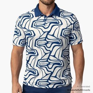 Only Birdies XL Blue White Abstract Stretch Golf Polo Shirt Performance